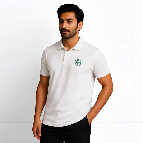Men's White Polycotton Polo Neck T-Shirt