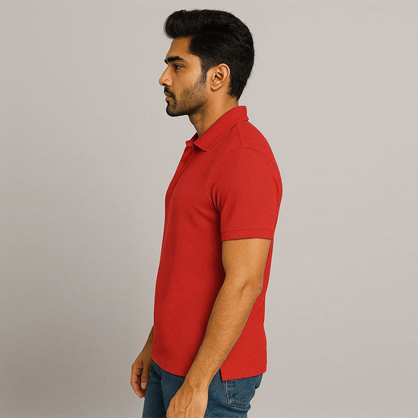 Men’s Red Polycotton Polo Neck T-Shirt