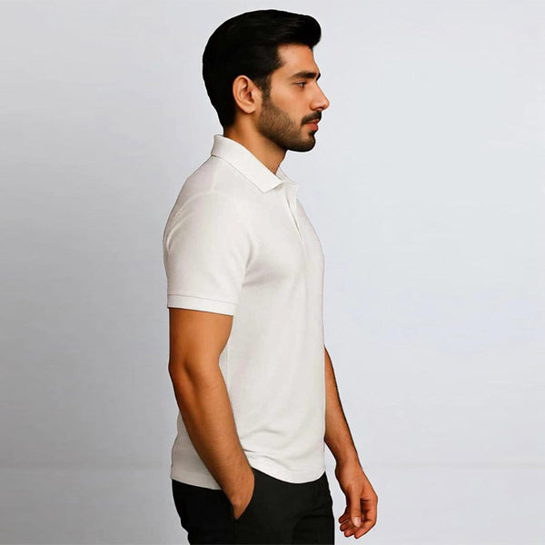 Men's White Polycotton Polo Neck T-Shirt