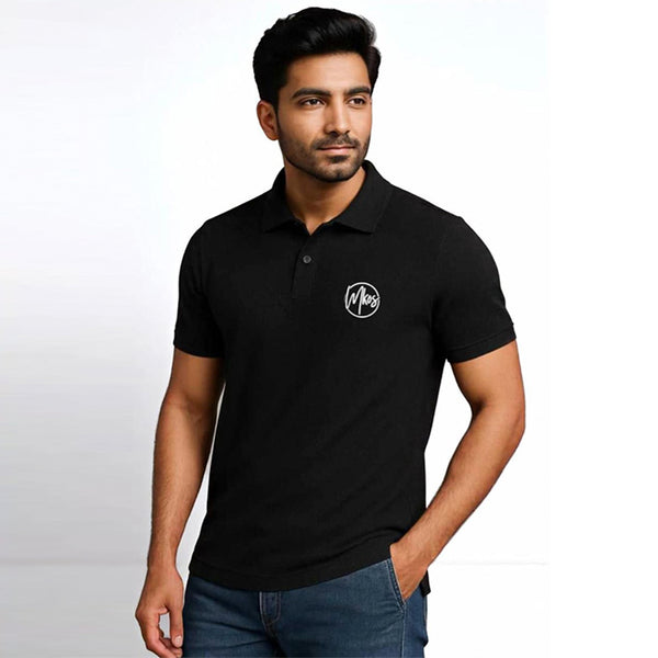 Men's Black Polycotton Polo Neck T-Shirt