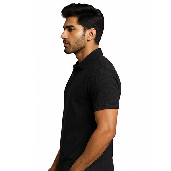 Men's Black Polycotton Polo Neck T-Shirt