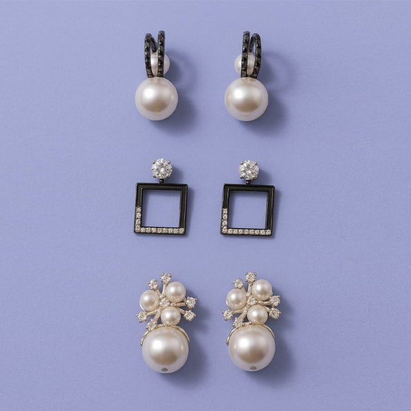 Elegant Pearl & Stone Earring Set – 3 Pairs