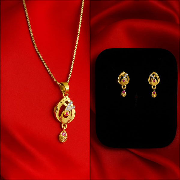 Gold-Plated Pendant and Earring Set with Pink and White Stone Accents