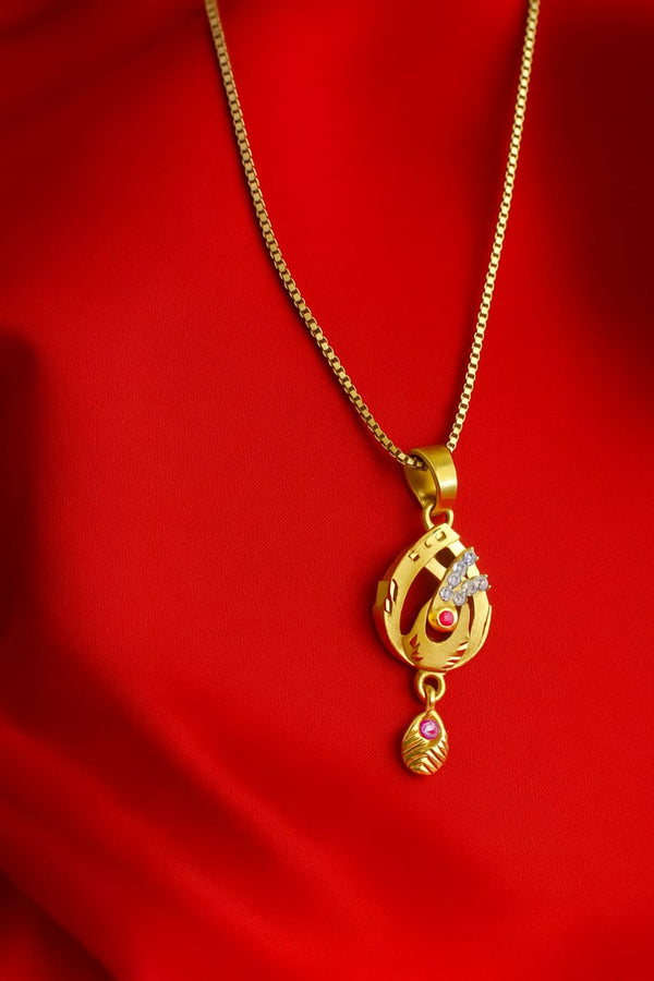 Gold-Plated Pendant and Earring Set with Pink and White Stone Accents