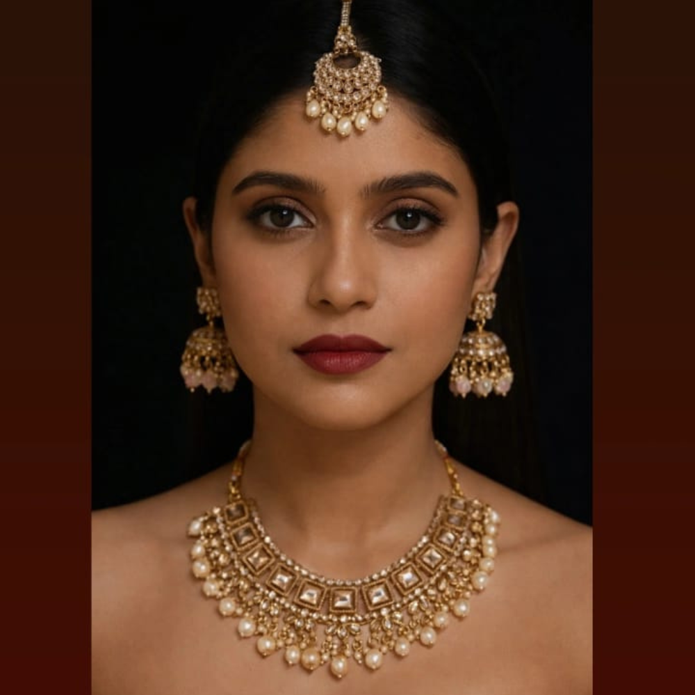 Golden Kundan Pearl Jewellery Set