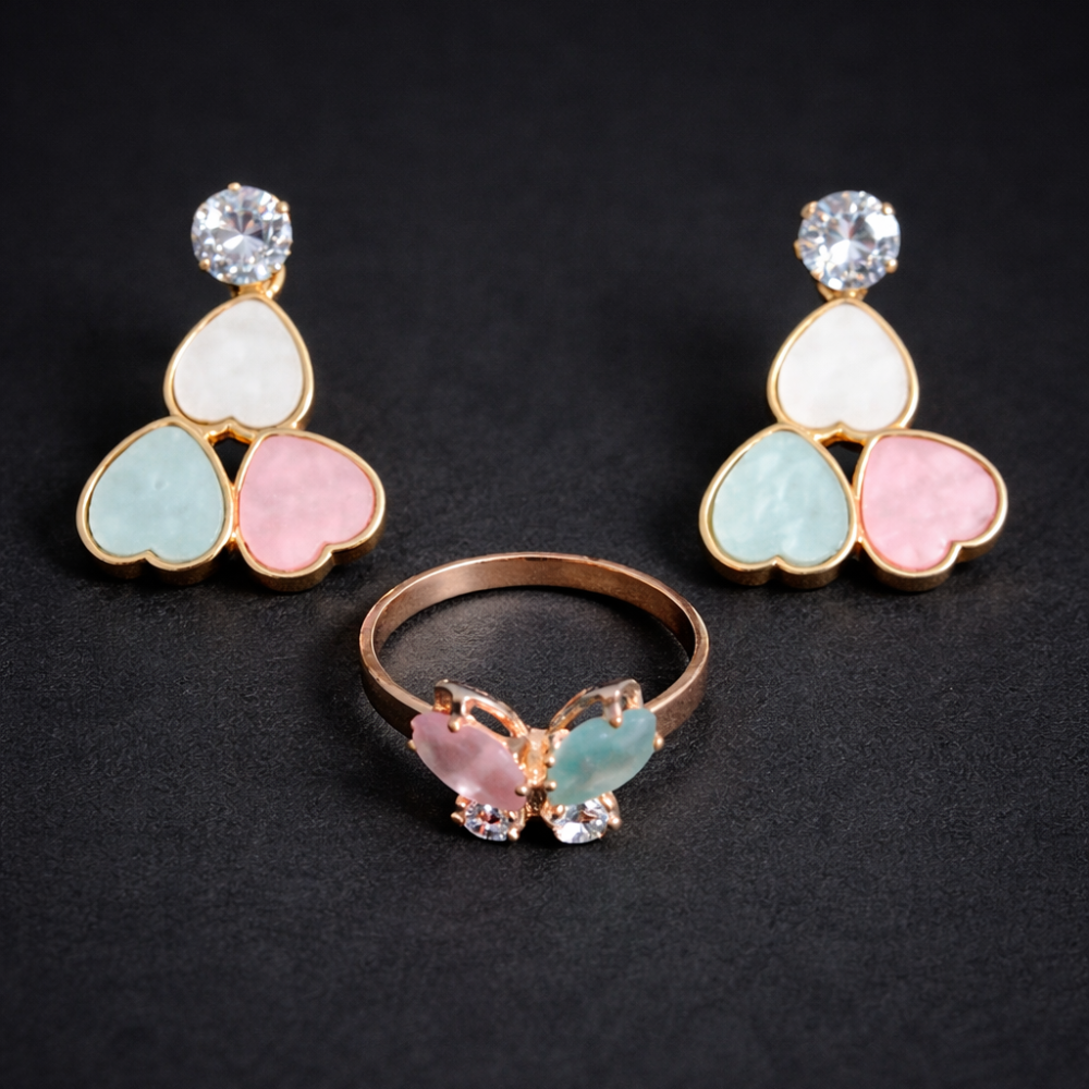 Elegant Pastel Stone Earring and Ring Set