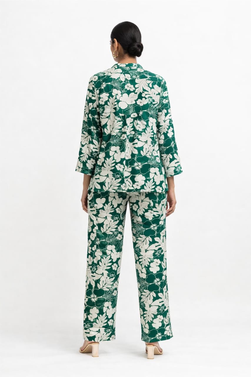 Green Floral Printed Co-Ord Set