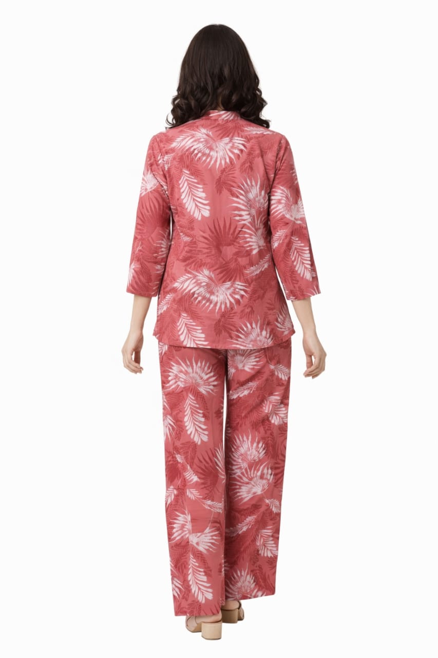 Coral Leaf Printed Co-Ord Set