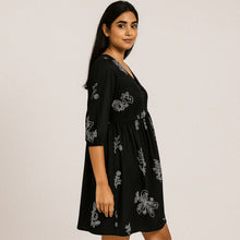 Women’s Black Floral Print Short Dress in Rayon Fabric