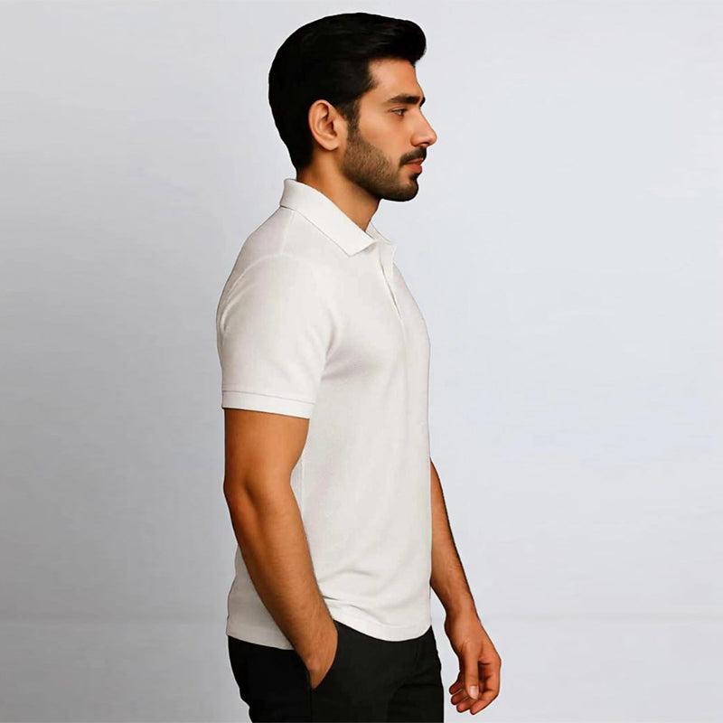 Men's White Polycotton Polo Neck T-Shirt
