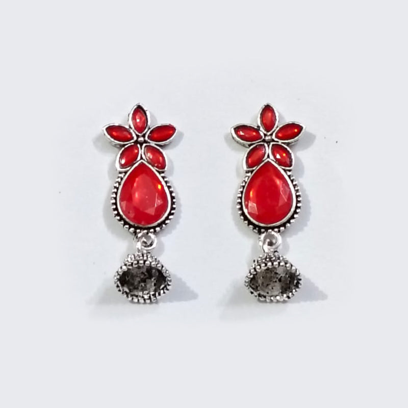 Trendy Purple and Red Stone Earrings & Ring Combo