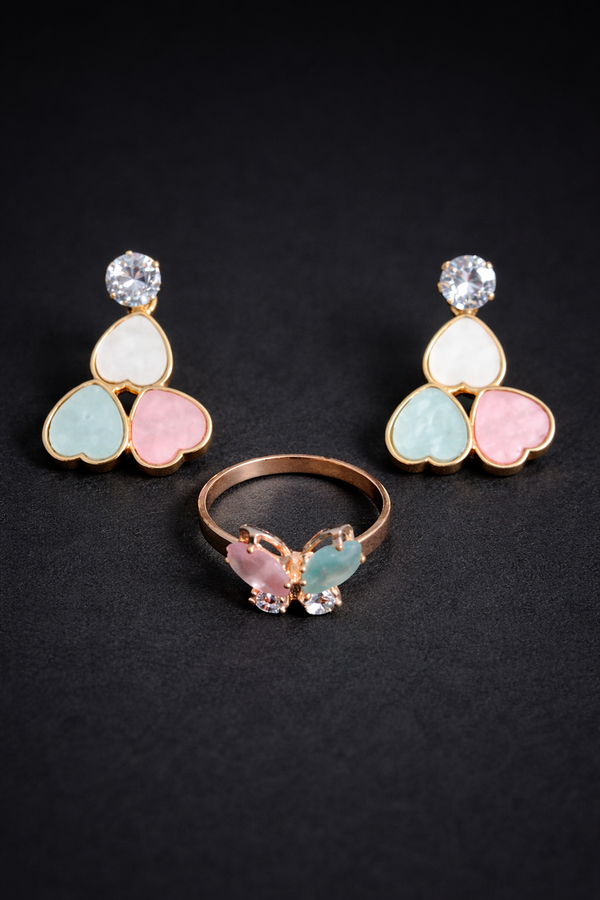 Elegant Pastel Stone Earring and Ring Set
