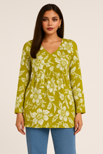 Green Floral Printed Short Kurti