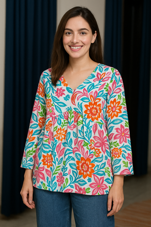 Multicolor Floral Printed Short Kurti