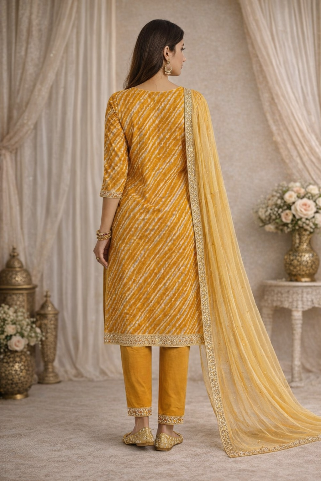 Mustard Yellow Embroidered Kurti Set with Dupatta