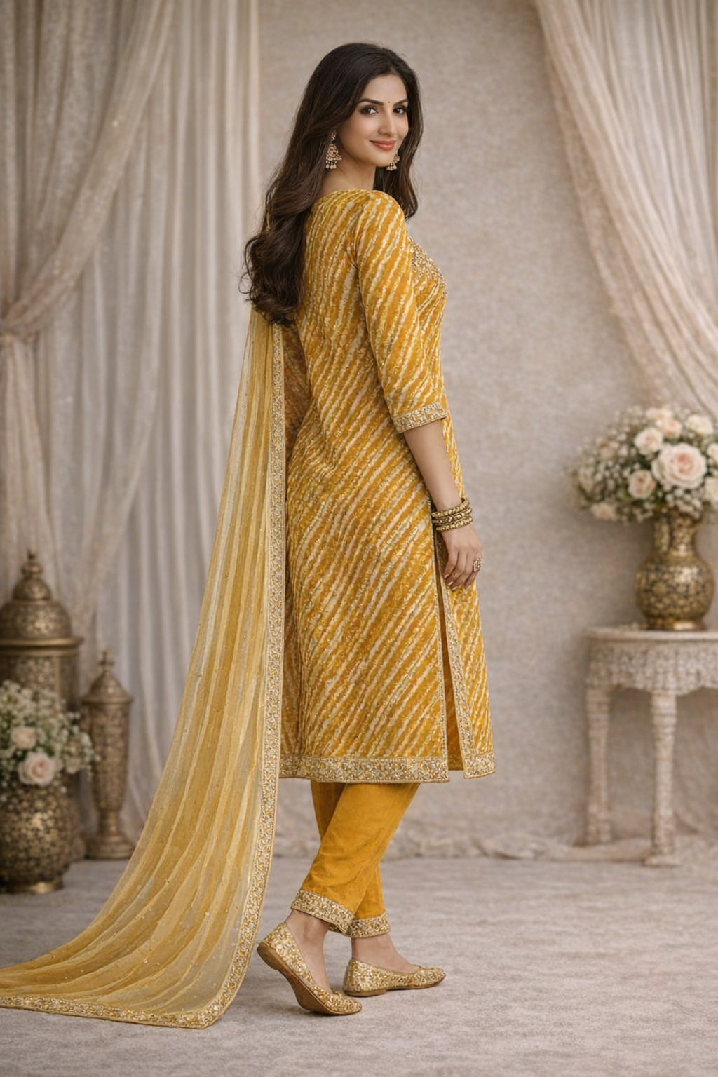 Mustard Yellow Embroidered Kurti Set with Dupatta