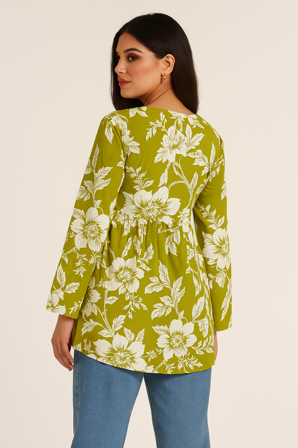 Green Floral Printed Short Kurti