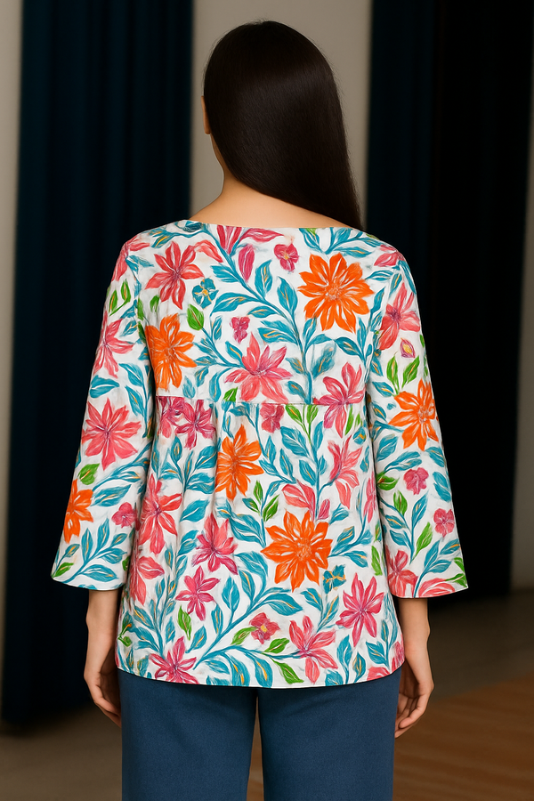 Multicolor Floral Printed Short Kurti