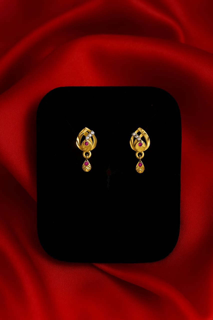 Gold-Plated Pendant and Earring Set with Pink and White Stone Accents