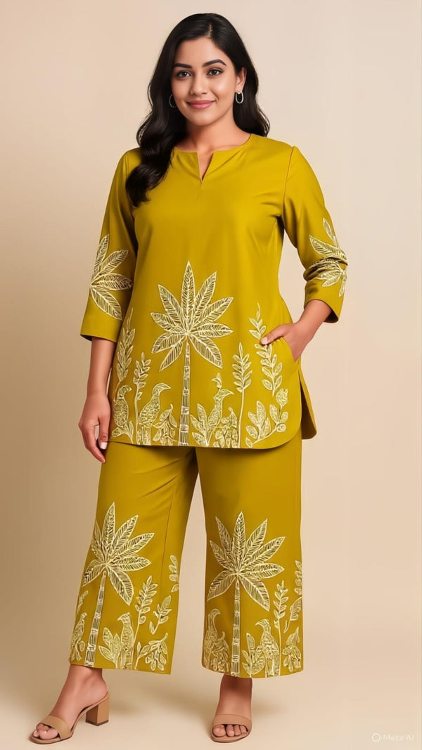 Mustard Yellow Printed Co-Ord Set