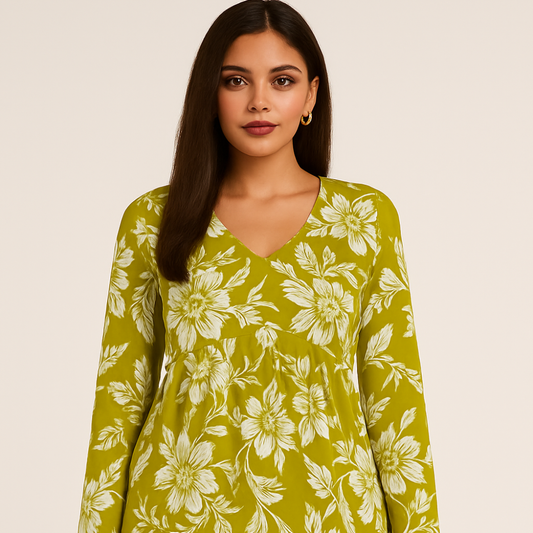 Green Floral Printed Short Kurti