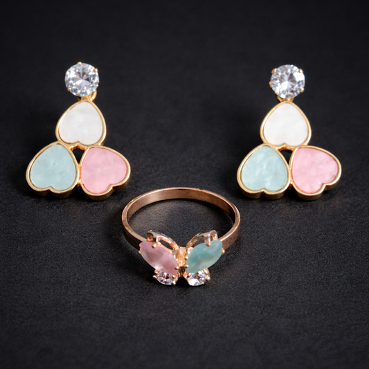 Elegant Pastel Stone Earring and Ring Set