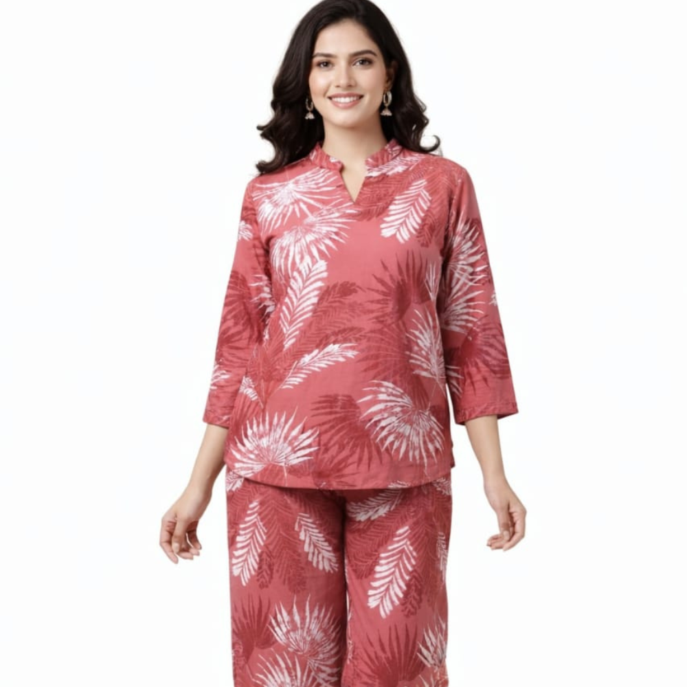 Coral Leaf Printed Co-Ord Set