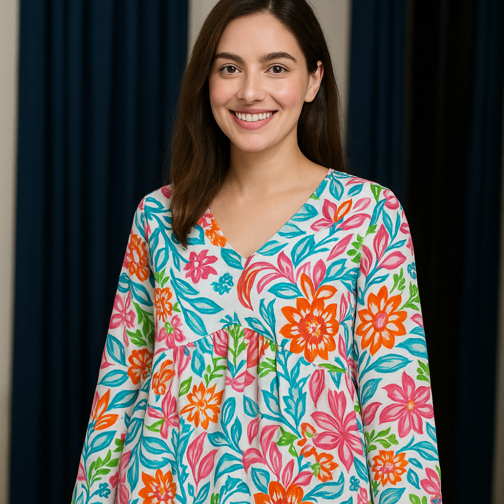 Multicolor Floral Printed Short Kurti