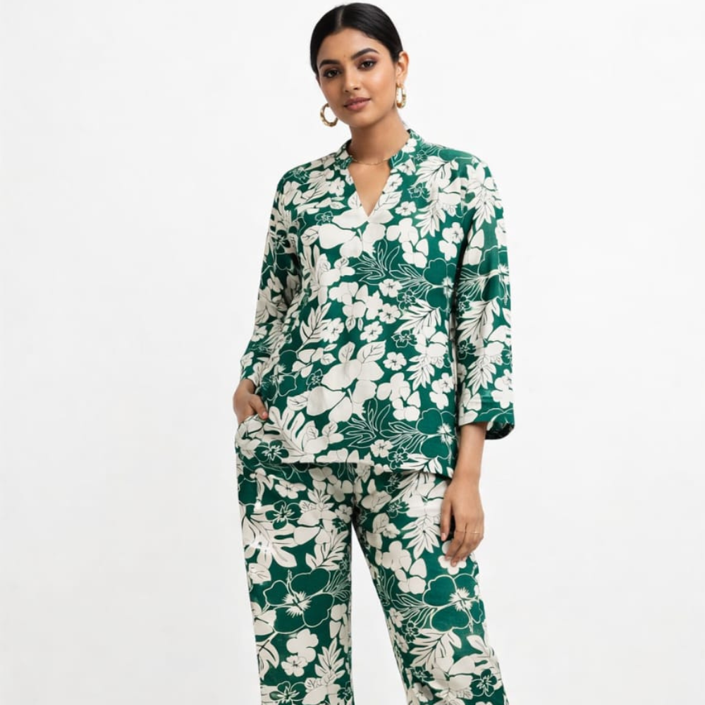 Green Floral Printed Co-Ord Set