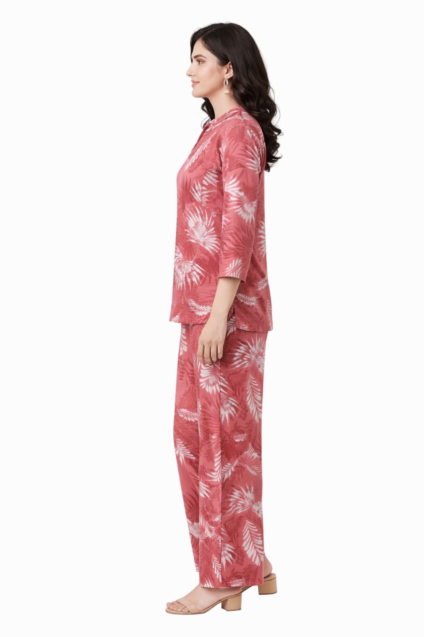 Coral Leaf Printed Co-Ord Set