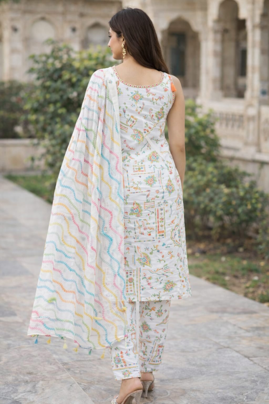 Pastel Printed Kurti Set with Multicolor Dupatta