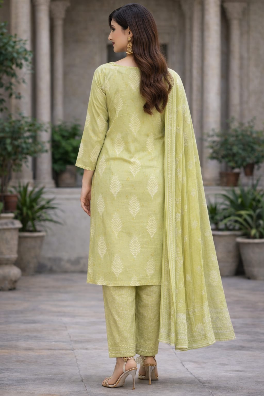 Fresh Lime Elegance Kurti Set with Dupatta